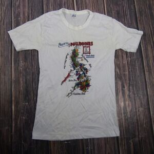 Vintage M&L Philippines Map Shirt Mens Medium White Travel Graphic Single Stitch